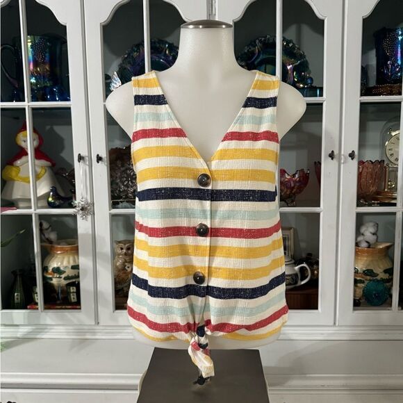 Old Navy Cropped Textured Tie-Front Sleeveless Top Size XS Colorful Stripes - Picture 1 of 7